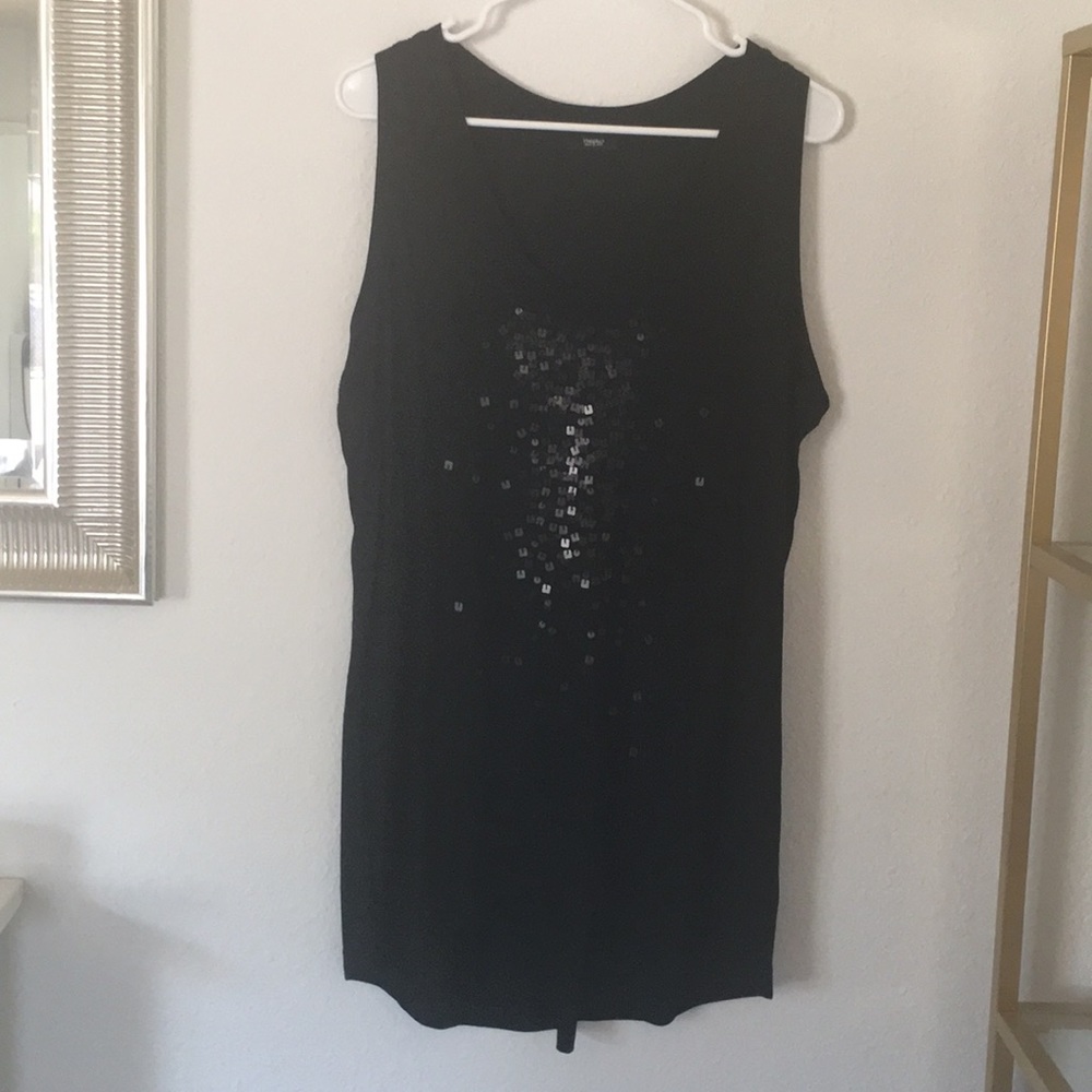 Black, Hi-lo, tunic tank with gradient sequins XXL